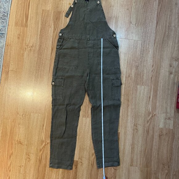 Nicole Miller 100% Linen Khaki Green Overalls - Picture 6 of 7